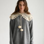 Handmade Crochet Collar: Beige Cotton Lace Detachable Neckline