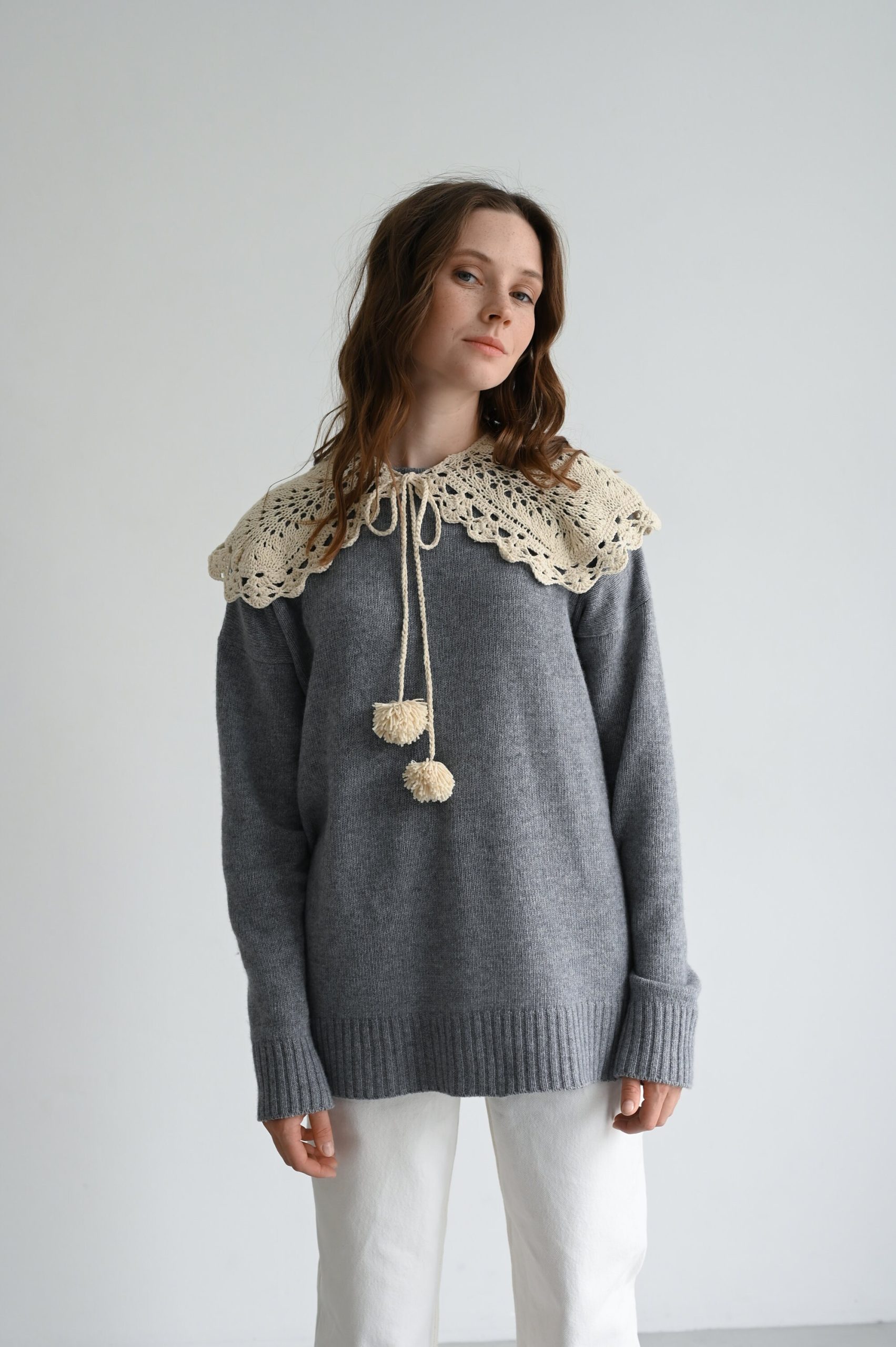 Handmade Crochet Collar: Beige Cotton Lace Detachable Neckline