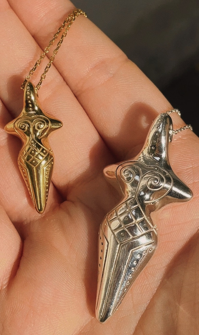 Gold Plated Silver Goddess Pendant: Trypillian Bereginya Jewelry