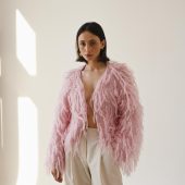 Handmade Pink Alpaca Merino Cardigan: Cropped Wool Knit Jacket