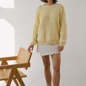 Hand-embroidered Yellow Floral Cotton Sweater - Chunky Knit Pullover