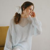 Electric Blue Mohair Knit Sweater: Sheer Boho Pullover