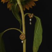 Flower And Bird Jewelry Earrings, Silver Earrings Covered With 24k Gold Plating Natural Pearls