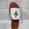 Handmade Moroccan White Leather Sandals – Silver Triangle Decor – Boho Flat Slippers For Women – Comfortable Ethnic Summer Slides – Ar