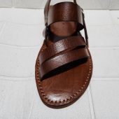 Moroccan Men’s Leather Sandals – Handmade Brown Buckle Sandals With Triple Strap, Comfortable Rubber Sole, Traditional Moroccan Summer Shoes