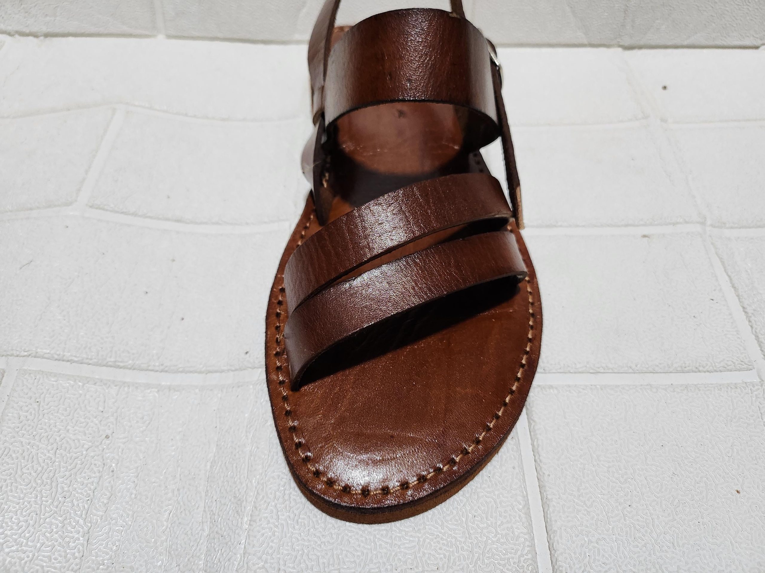Moroccan Men’s Leather Sandals – Handmade Brown Buckle Sandals With Triple Strap, Comfortable Rubber Sole, Traditional Moroccan Summer Shoes