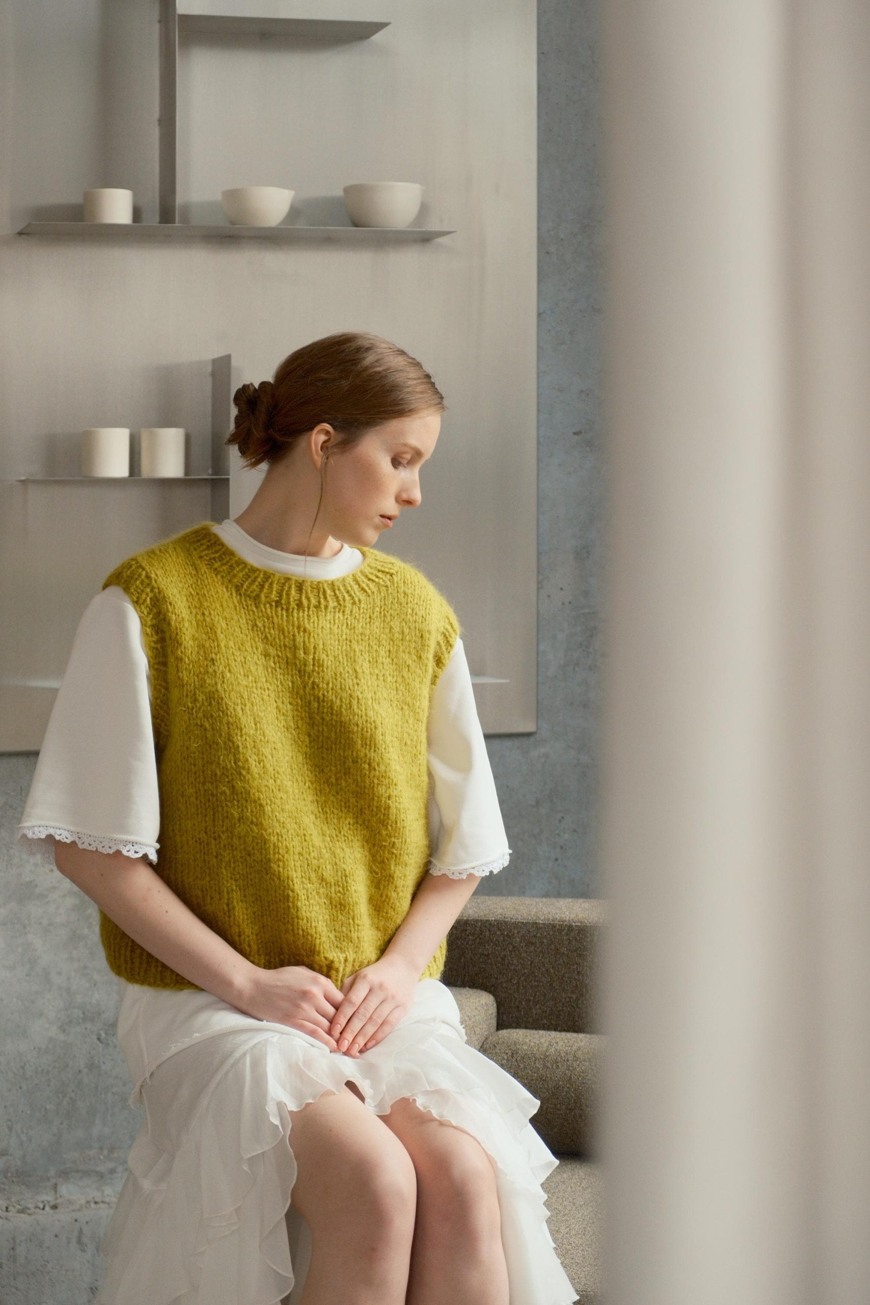 Hand-knitted Green Mohair Vest: Women's Cozy Knitwear