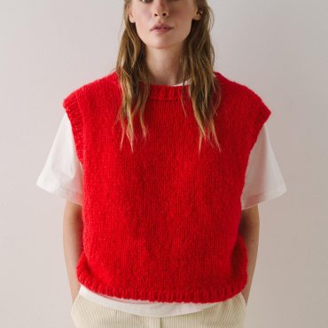 Hand-knitted Red Mohair Vest: Women's Cozy Knitwear