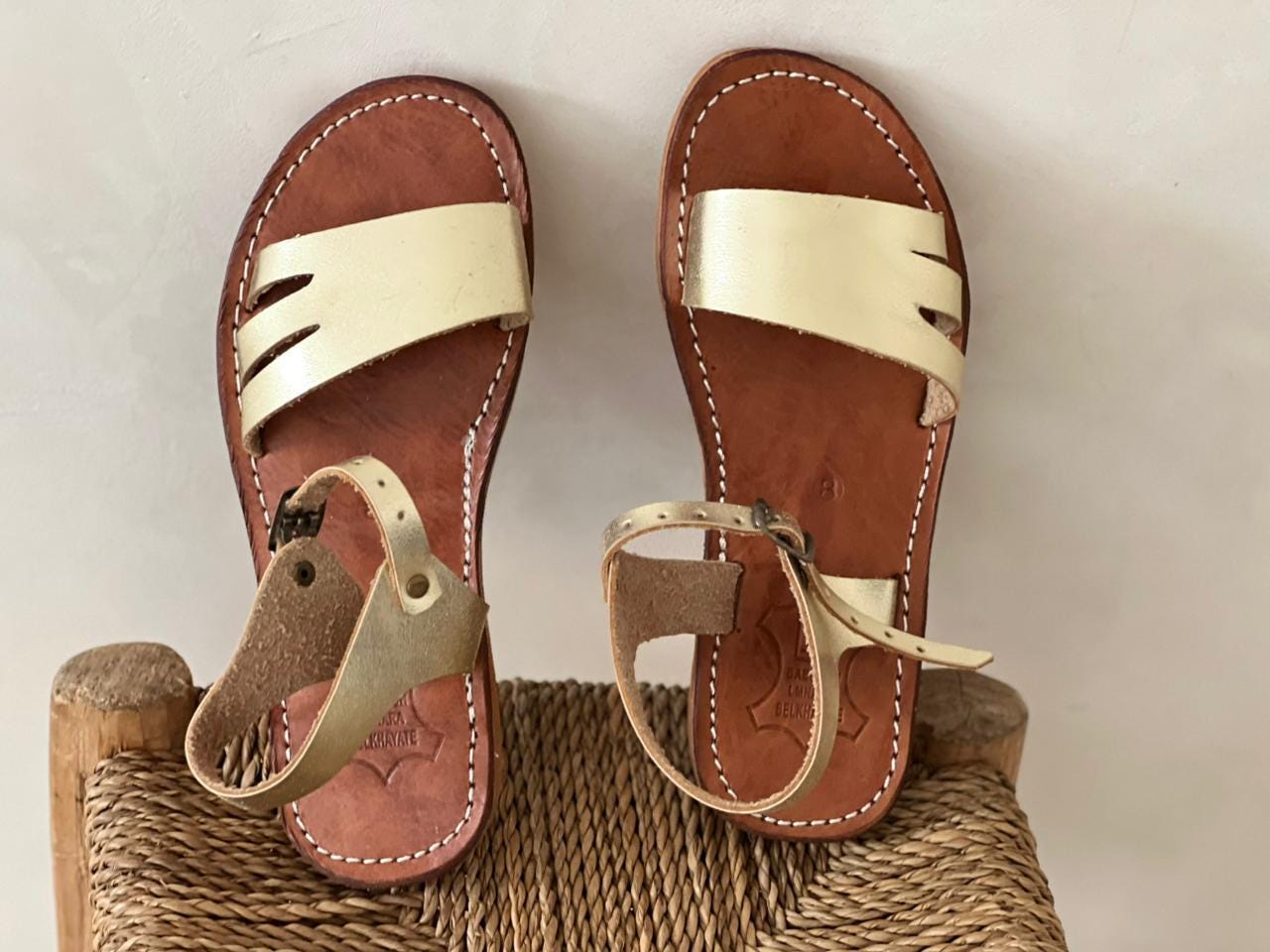 Blond Moroccan Leather Sandals – Handmade Women Flats – Custom Fit Design